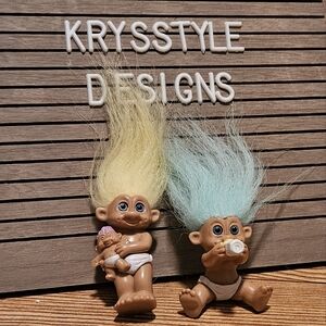 Vintage TNT Baby Trolls with Diaper and Bottle, 1992